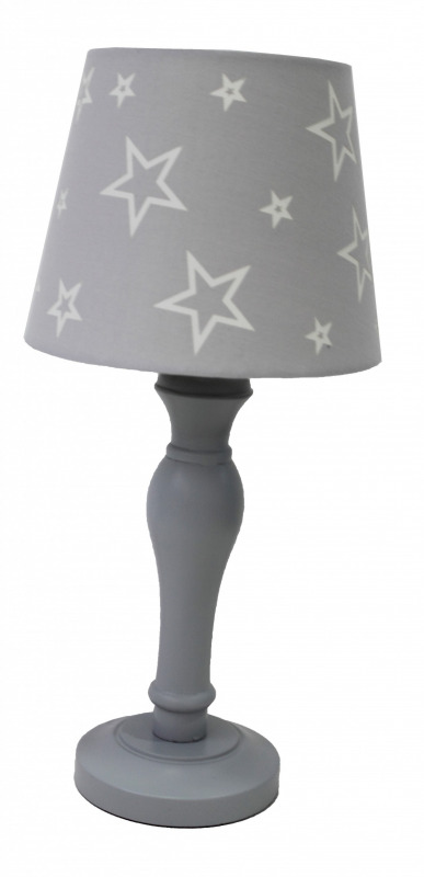 Aratextil asztali l�mpa fa talppal - 17,2 x 17,2  x 32cm sz�rke vonalas csillagos